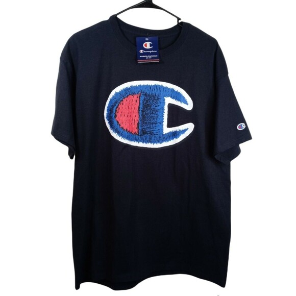 Champion Big C Center Logo Crew neck T-shirt Navy Blue Large NWT - Picture 1 of 5